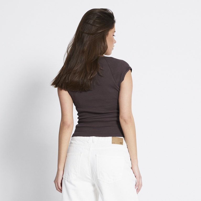 Ribbed v-neck top "Abigail" Brown